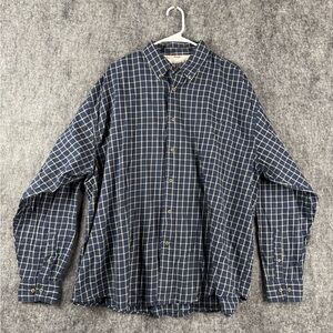 Wrangler Hero Men’s Button-Up Shirt 2XL Navy Blue Checkered Long Sleeve Cotton